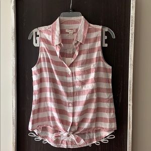 Pink striped sleeveless blouse
